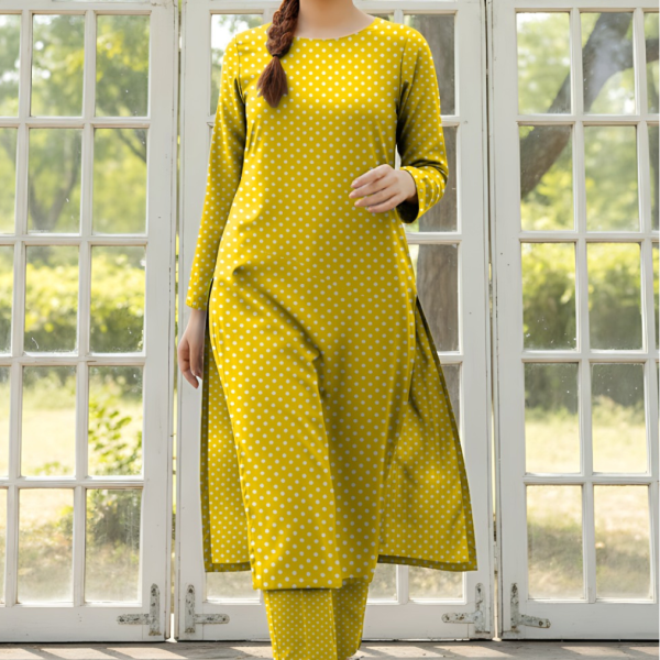 Yellow Printed Marina Wool 2-Piece Unstitched Suit – Winter Daily Wear