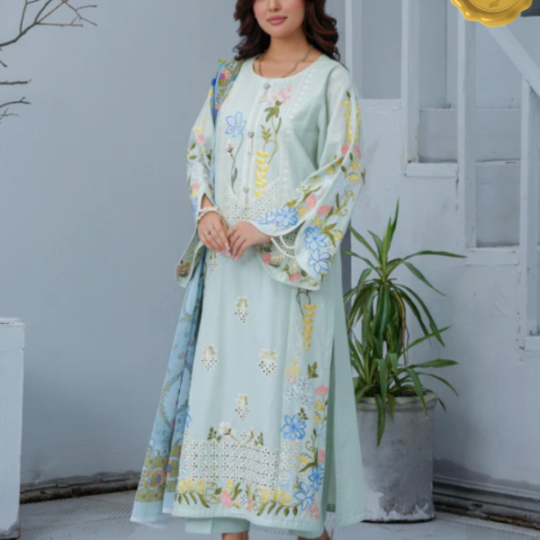 Light Pista Floral Embroidered Lawn – Eid al-Fitr Edition