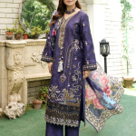 Stitched Elegant Purple Embroidered Winter Corduroy 3-Piece Suit