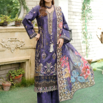 Stitched Elegant Purple Embroidered Winter Corduroy 3-Piece Suit