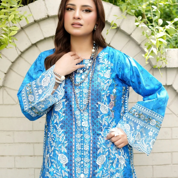 Stitched Cobalt Blue Embroidered Winter Corduroy 3-Piece Suit