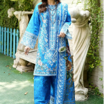 Stitched Cobalt Blue Embroidered Winter Corduroy 3-Piece Suit
