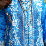 Stitched Cobalt Blue Embroidered Winter Corduroy 3-Piece Suit