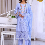 Lavender Blue Grace – Embroidered Lawn 3PC with Chiffon Dupatta