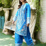Stitched Cobalt Blue Embroidered Winter Corduroy 3-Piece Suit