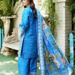 Stitched Cobalt Blue Embroidered Winter Corduroy 3-Piece Suit