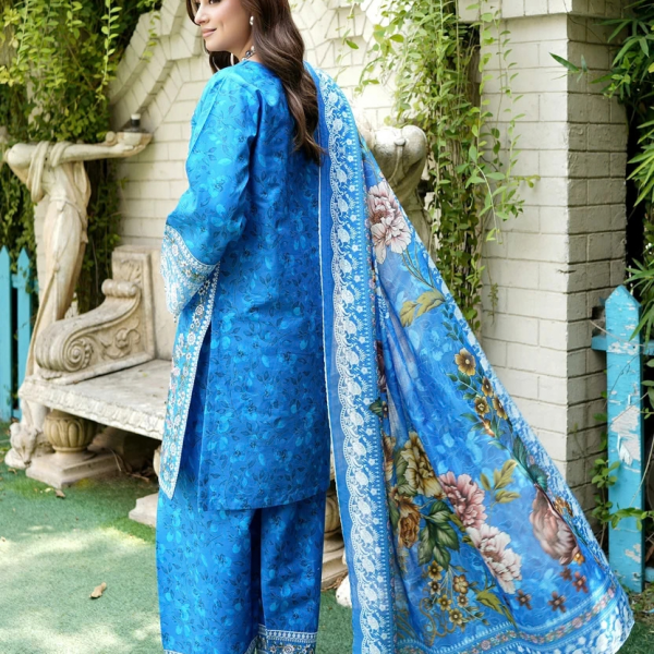 Stitched Cobalt Blue Embroidered Winter Corduroy 3-Piece Suit