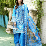 Stitched Cobalt Blue Embroidered Winter Corduroy 3-Piece Suit