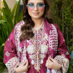 Stitched Magenta Embroidered Winter Corduroy 3-Piece Suit