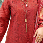 Stitched Royal Maroon Embroidered Winter Corduroy 3-Piece Suit
