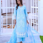 Aqua Blue Lace-Trimmed Embroidered Lawn – Eid al-Fitr Edition