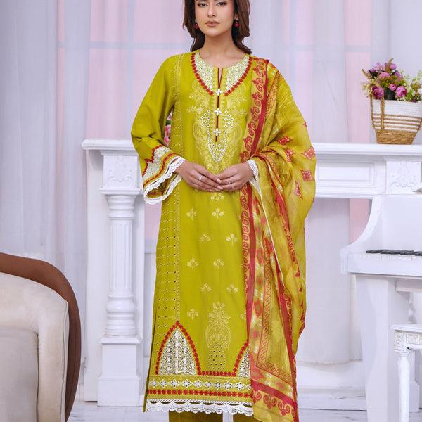 Eid al-Fitr Lawn Embroidered Dress – Golden Olive