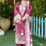 Stitched Magenta Embroidered Winter Corduroy 3-Piece Suit