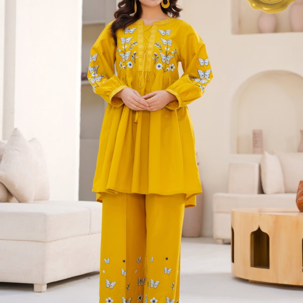 Golden Olive Bloom – Embroidered Lawn 2PC Eid Edition