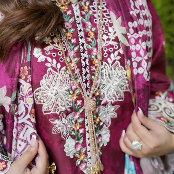 Stitched Magenta Embroidered Winter Corduroy 3-Piece Suit