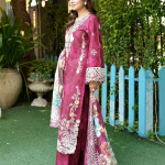 Stitched Magenta Embroidered Winter Corduroy 3-Piece Suit