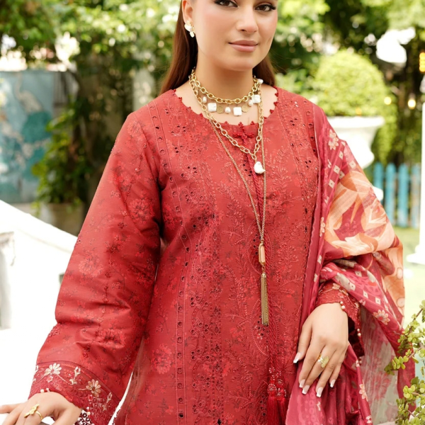Stitched Royal Maroon Embroidered Winter Corduroy 3-Piece Suit
