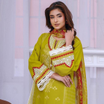 Eid al-Fitr Lawn Embroidered Dress – Golden Olive