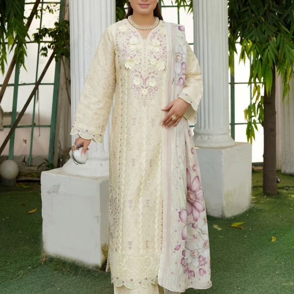Stitched Ivory Embroidered Winter Corduroy 3-Piece Suit