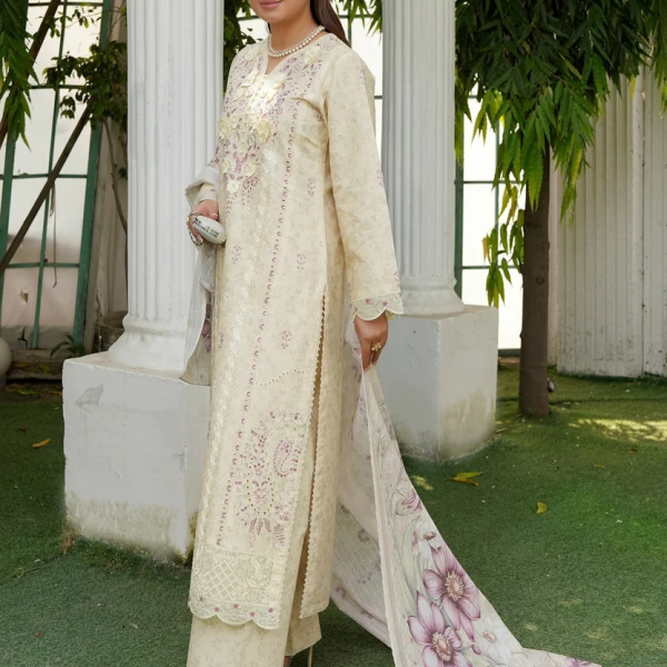 Stitched Ivory Embroidered Winter Corduroy 3-Piece Suit