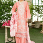 Stitched Peach Embroidered Winter Corduroy 3-Piece Suit