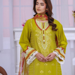 Eid al-Fitr Lawn Embroidered Dress – Golden Olive