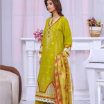 Eid al-Fitr Lawn Embroidered Dress – Golden Olive