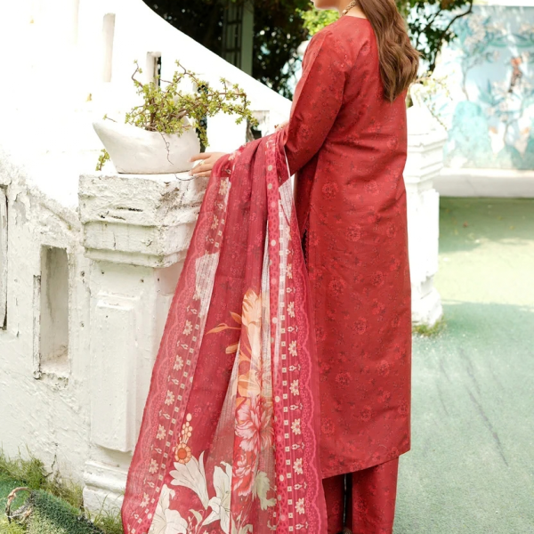 Stitched Royal Maroon Embroidered Winter Corduroy 3-Piece Suit