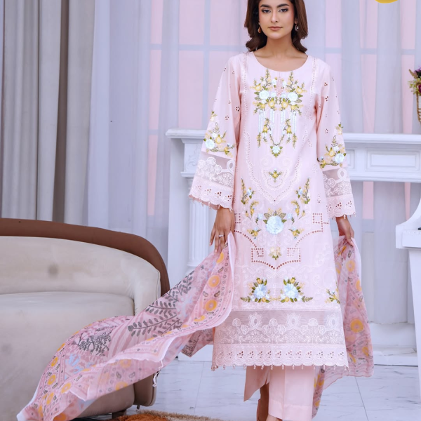 Light Peach Lace-Embellished Embroidered Lawn – Eid al-Fitr Edition
