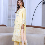 Eid al-Fitr Lawn Embroidered Dress – Cream Yellow
