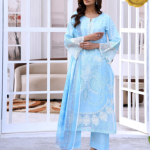 Aqua Blue Lace-Trimmed Embroidered Lawn – Eid al-Fitr Edition