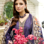 Stitched Elegant Purple Embroidered Winter Corduroy 3-Piece Suit