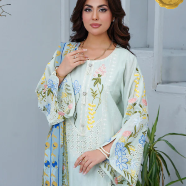 Light Pista Floral Embroidered Lawn – Eid al-Fitr Edition