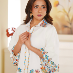Eid al-Fitr Collection – Stitched 2 Piece Lawn (White with Multicolor Floral Embroidery)