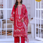 Radiant Red Eid Ensemble – Lawn Embroidered 3PC