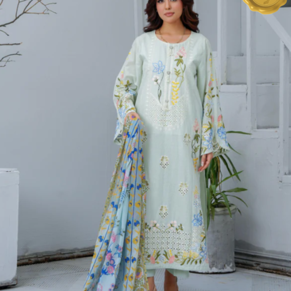 Light Pista Floral Embroidered Lawn – Eid al-Fitr Edition